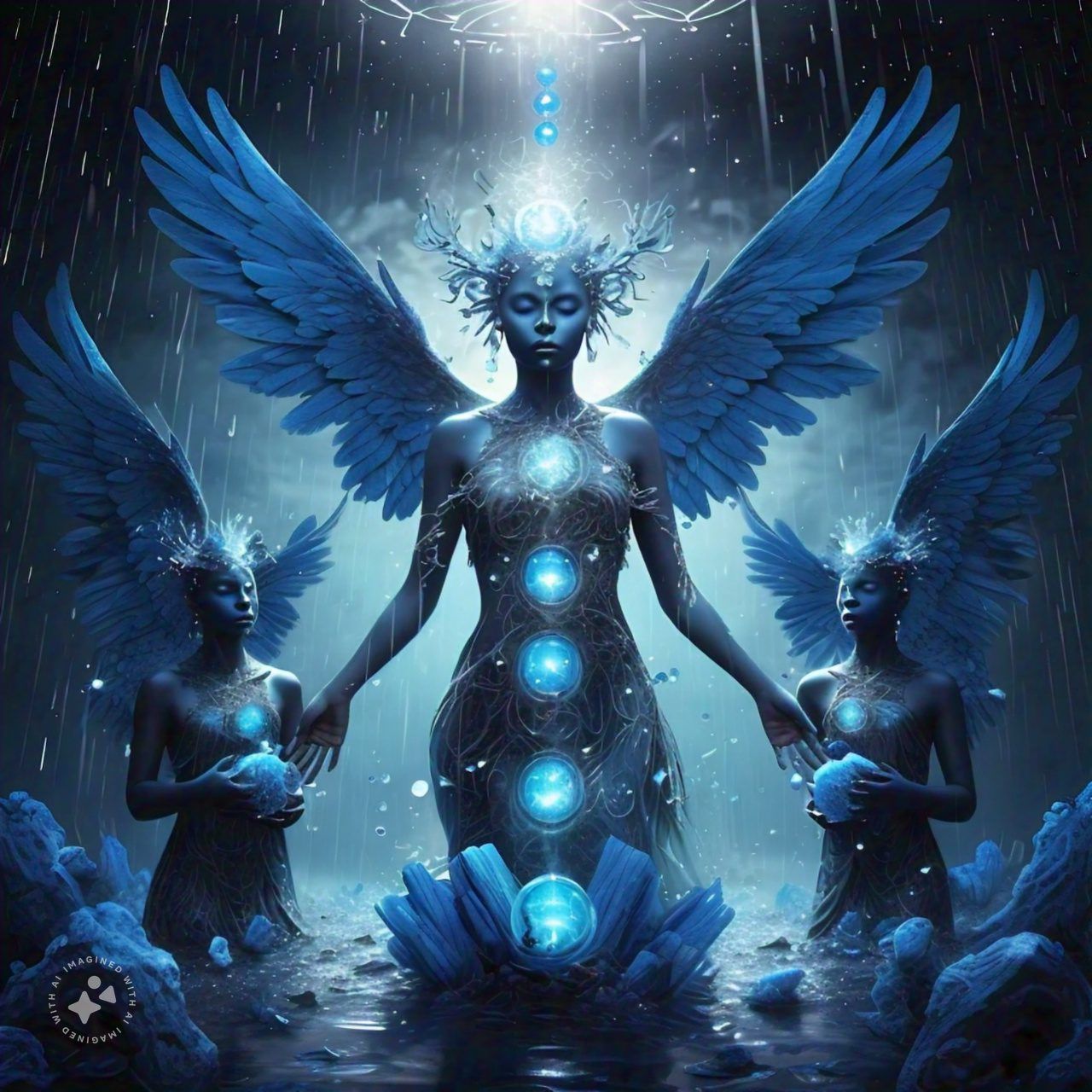 blue_beings_with_feathers_holding_blue_crystals_raining_silver_light