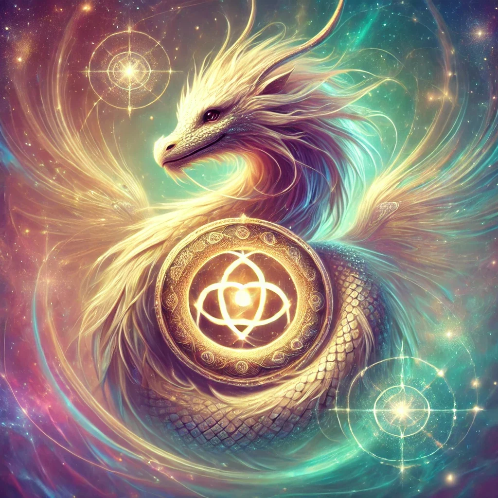 DALL·E 2025-02-07 12.49.28 - A luminous digital painting of a majestic, friendly dragon exuding warmth and joy. The dragon has an inviting, extra-happy expression with gentle, spa
